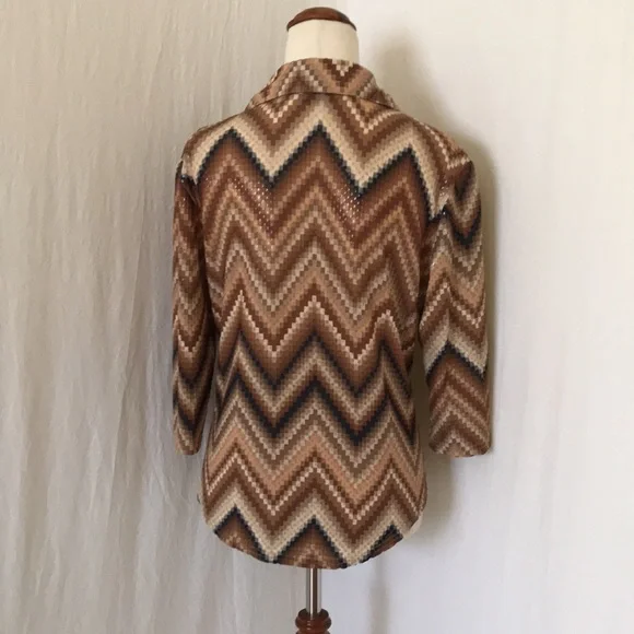 XOXOXO womens L / 12 half sleeve tan brown black button up shirt retro 70s - Picture 5 of 15